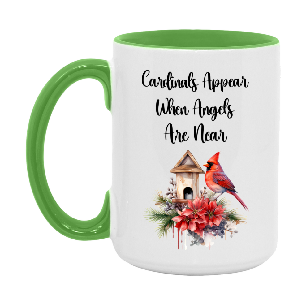 Red Cardinal Mug – "Cardinals Appear When Angels Are Near," 11oz or 15oz Ceramic Christmas Coffee Mug Gift for Cardinal Lovers