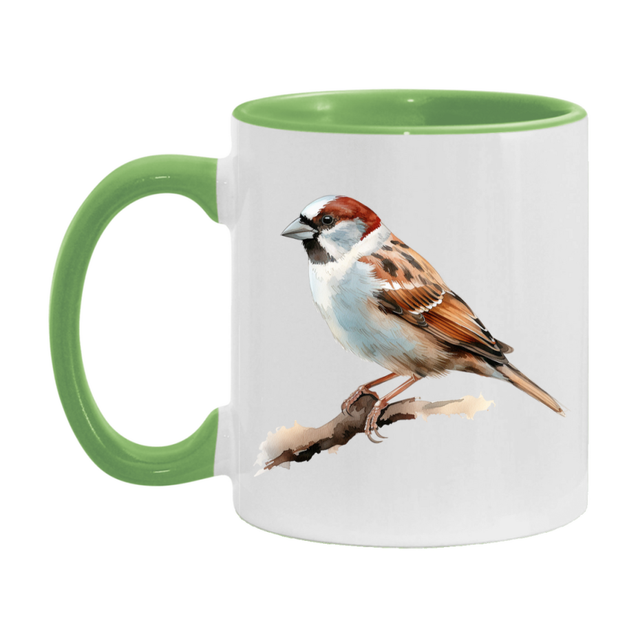 Bird Watching Mug, House Sparrow Song Bird Mug, 11oz or 15oz White Ceramic Coffee Mug Gift for Bird Watchers