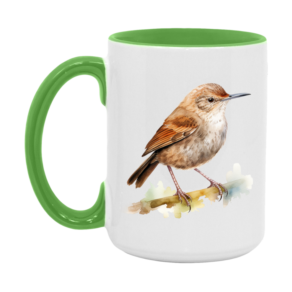 Bird Watching Mug, House Wren Song Bird Mug, 11oz or 15oz White Ceramic Coffee Mug Gift for Bird Watchers