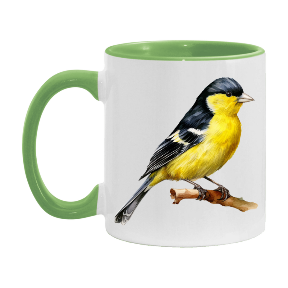 Bird Watching Mug, Lesser Goldfinch Song Bird Mug, 11oz or 15oz White Ceramic Coffee Mug Gift for Bird Watchers