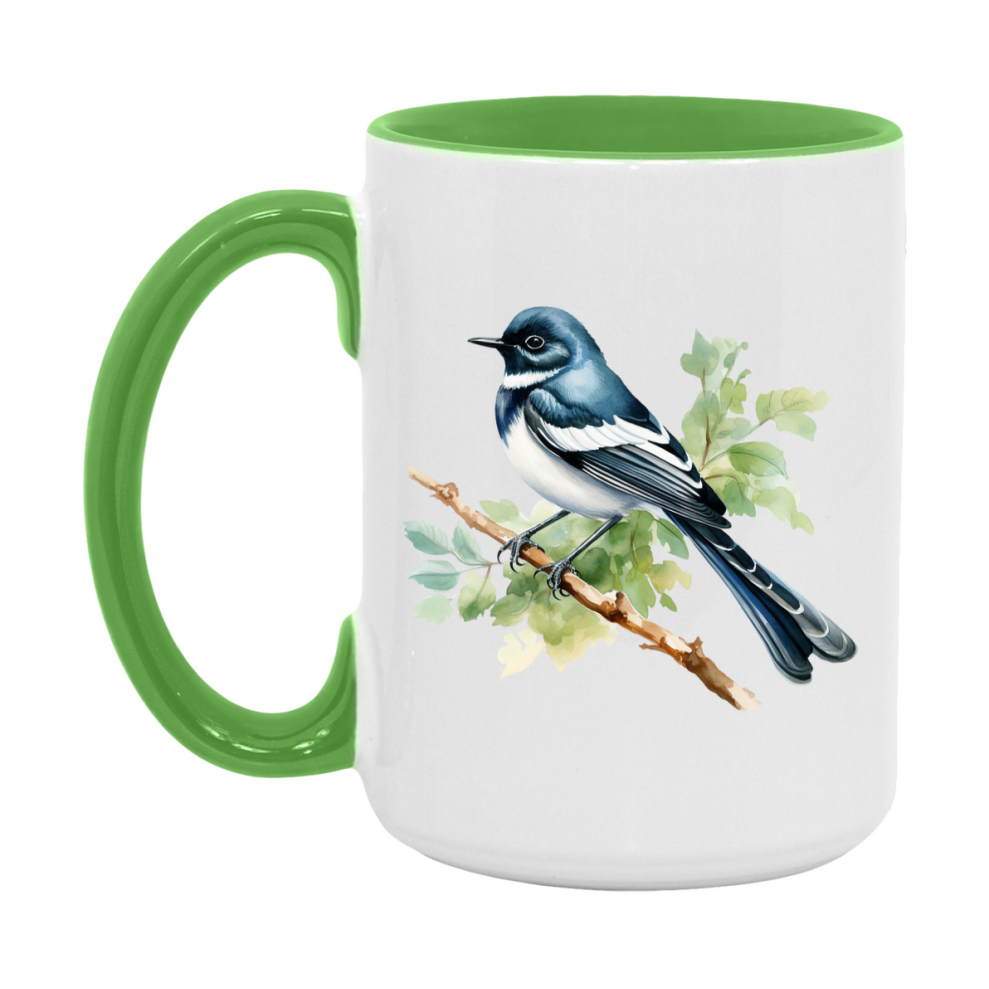 Bird Watching Mug, Oriental Magpie Robin Song Bird Mug, 11oz or 15oz White Ceramic Coffee Mug Gift for Bird Watchers