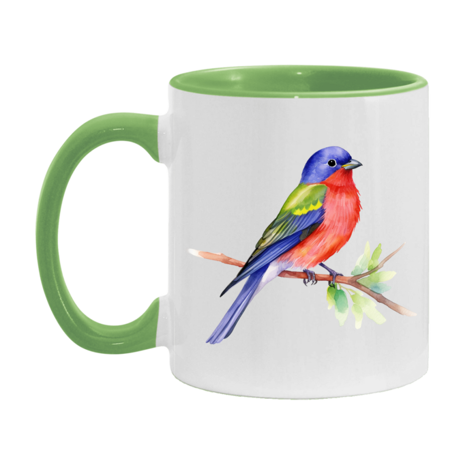 Bird Watching Mug, Painted Bunting Song Bird Mug, 11oz or 15oz White Ceramic Coffee Mug Gift for Bird Watchers