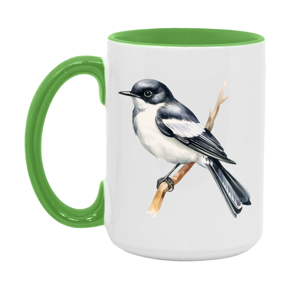 Bird Watching Mug, Pied Flycatcher Song Bird Mug, 11oz or 15oz White Ceramic Coffee Mug Gift for Bird Watchers