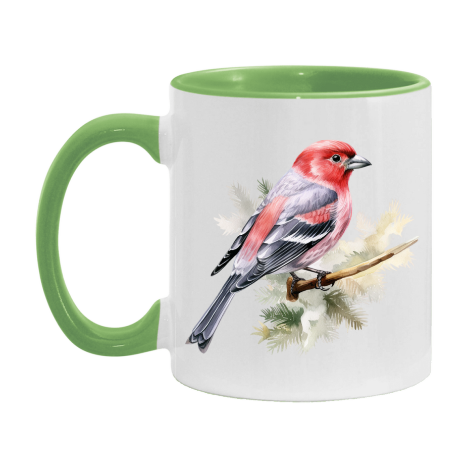 Bird Watching Mug, Pine Grosbeak Song Bird Mug, 11oz or 15oz White Ceramic Coffee Mug Gift for Bird Watchers