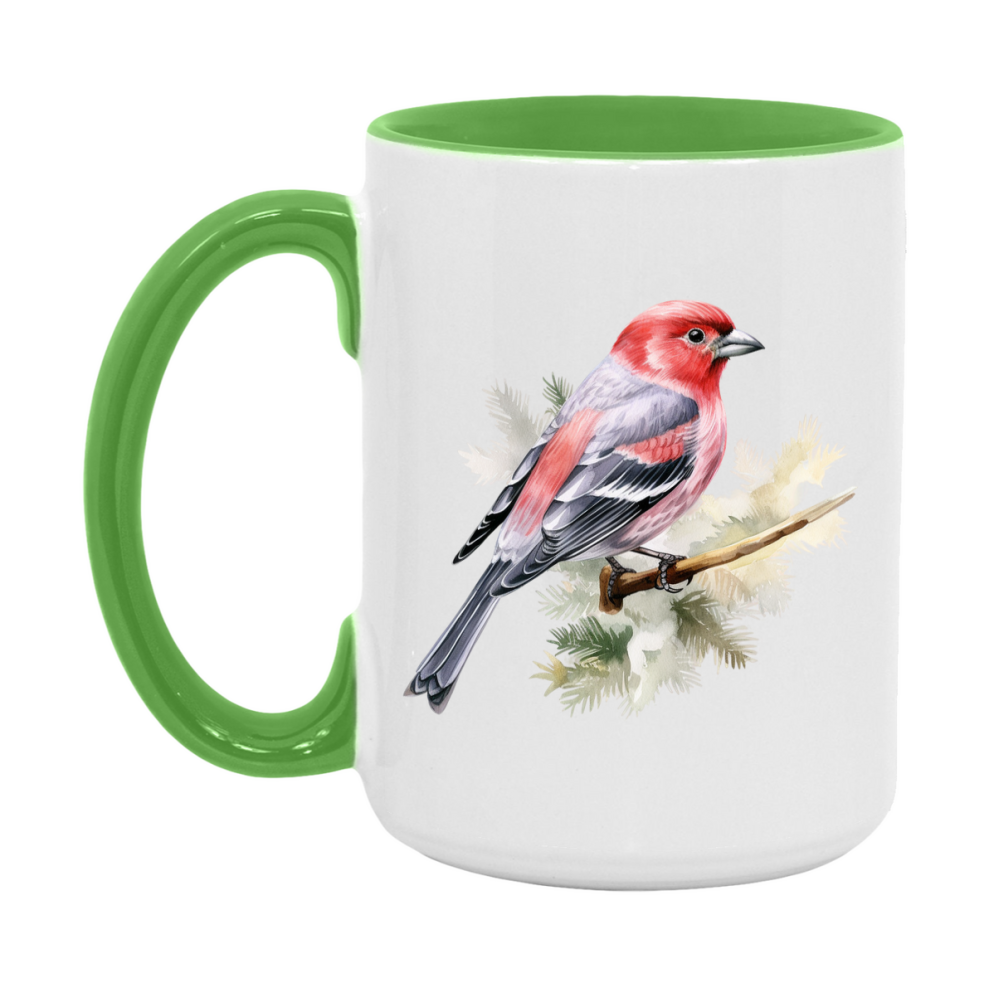 Bird Watching Mug, Pine Grosbeak Song Bird Mug, 11oz or 15oz White Ceramic Coffee Mug Gift for Bird Watchers