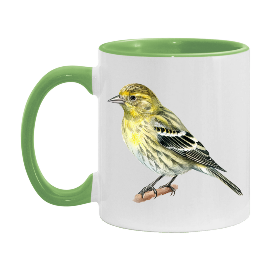Bird Watching Mug, Pine Siskin Song Bird Mug, 11oz or 15oz White Ceramic Coffee Mug Gift for Bird Watchers