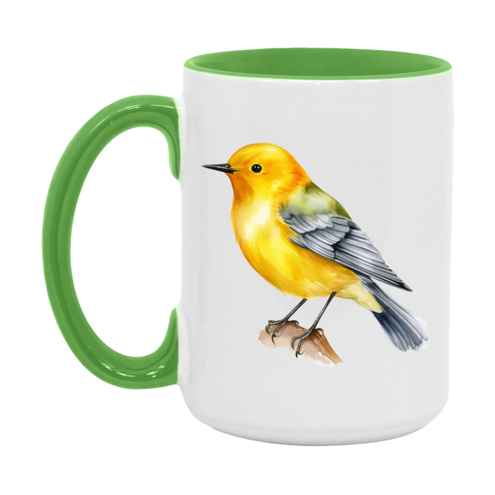 Bird Watching Mug, Prothonotary Warbler Song Bird Mug, 11oz or 15oz White Ceramic Coffee Mug Gift for Bird Watchers