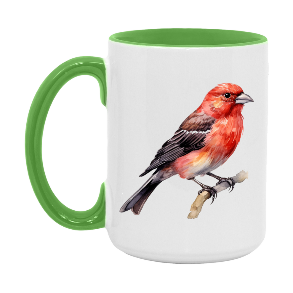 Bird Watching Mug, Red Crossbill Song Bird Mug, 11oz or 15oz White Ceramic Coffee Mug Gift for Bird Watchers