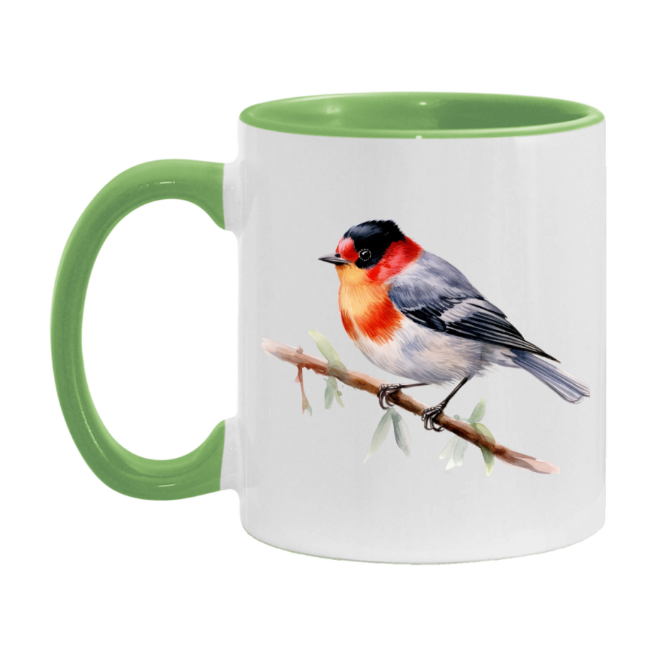 Bird Watching Mug, Red Faced Warbler Song Bird Mug, 11oz or 15oz White Ceramic Coffee Mug Gift for Bird Watchers