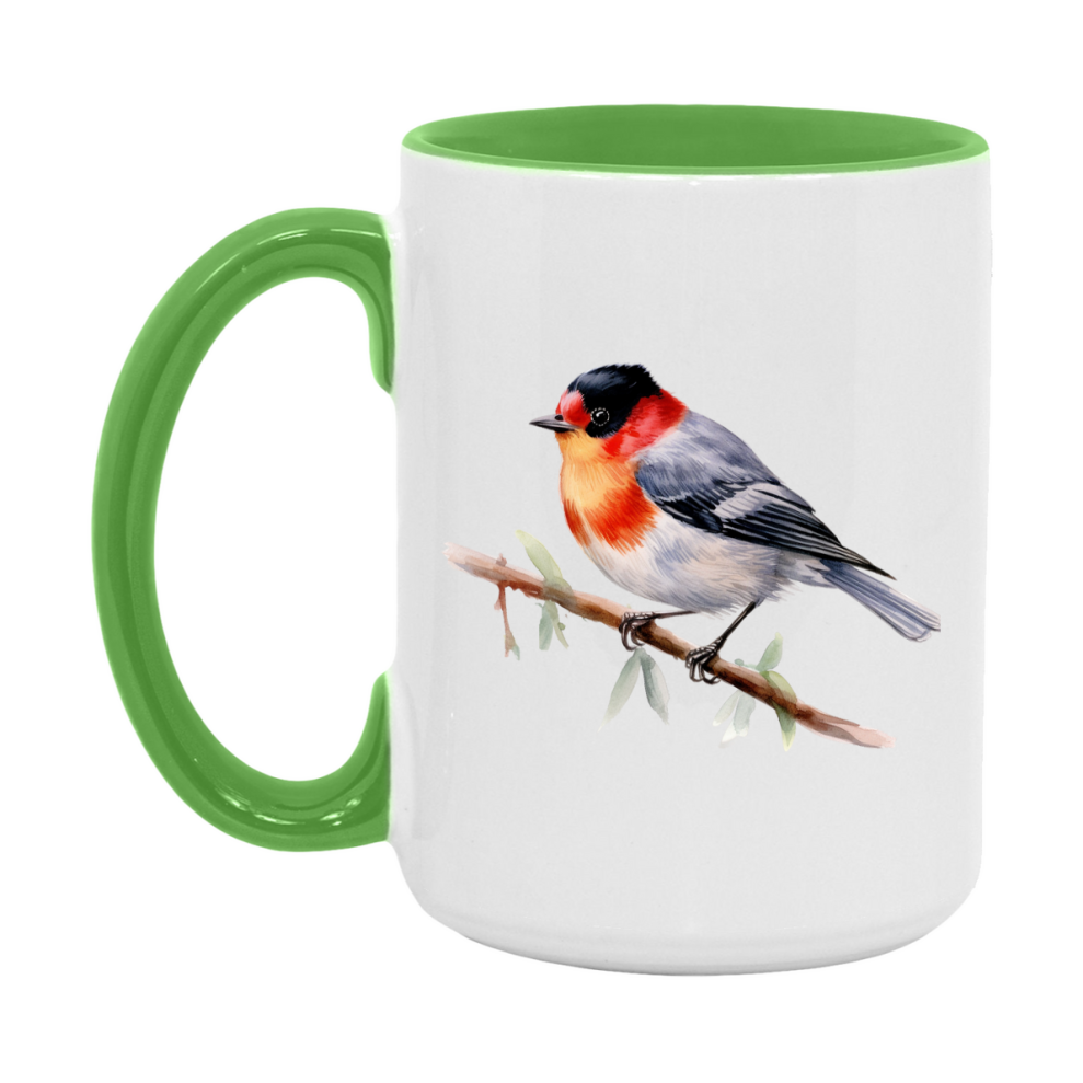 Bird Watching Mug, Red Faced Warbler Song Bird Mug, 11oz or 15oz White Ceramic Coffee Mug Gift for Bird Watchers