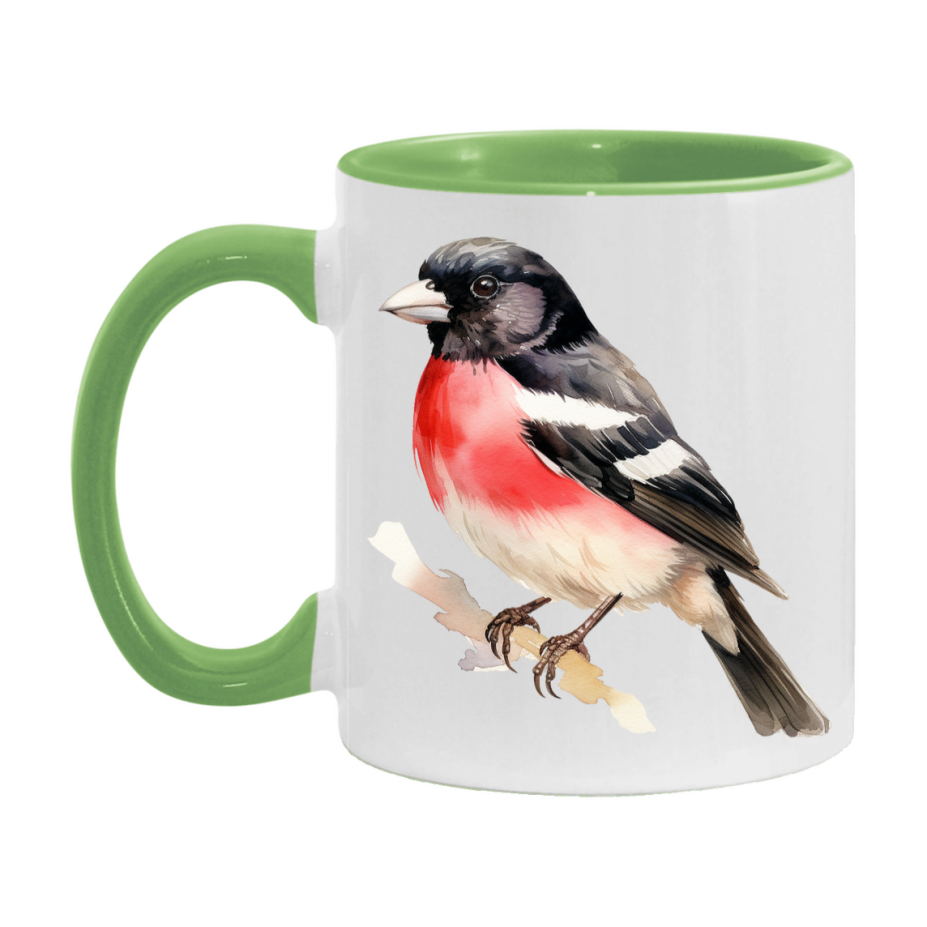 Bird Watching Mug, Rose Breasted Grosbeak Song Bird Mug, 11oz or 15oz White Ceramic Coffee Mug Gift for Bird Watchers