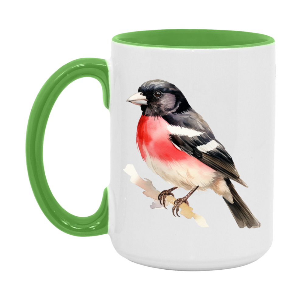 Bird Watching Mug, Rose Breasted Grosbeak Song Bird Mug, 11oz or 15oz White Ceramic Coffee Mug Gift for Bird Watchers