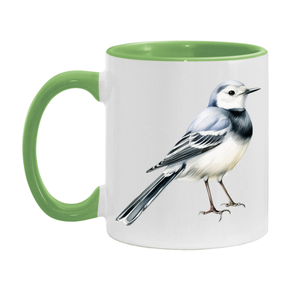 Bird Watching Mug, White Wagtail Song Bird Mug, 11oz or 15oz White Ceramic Coffee Mug Gift for Bird Watchers