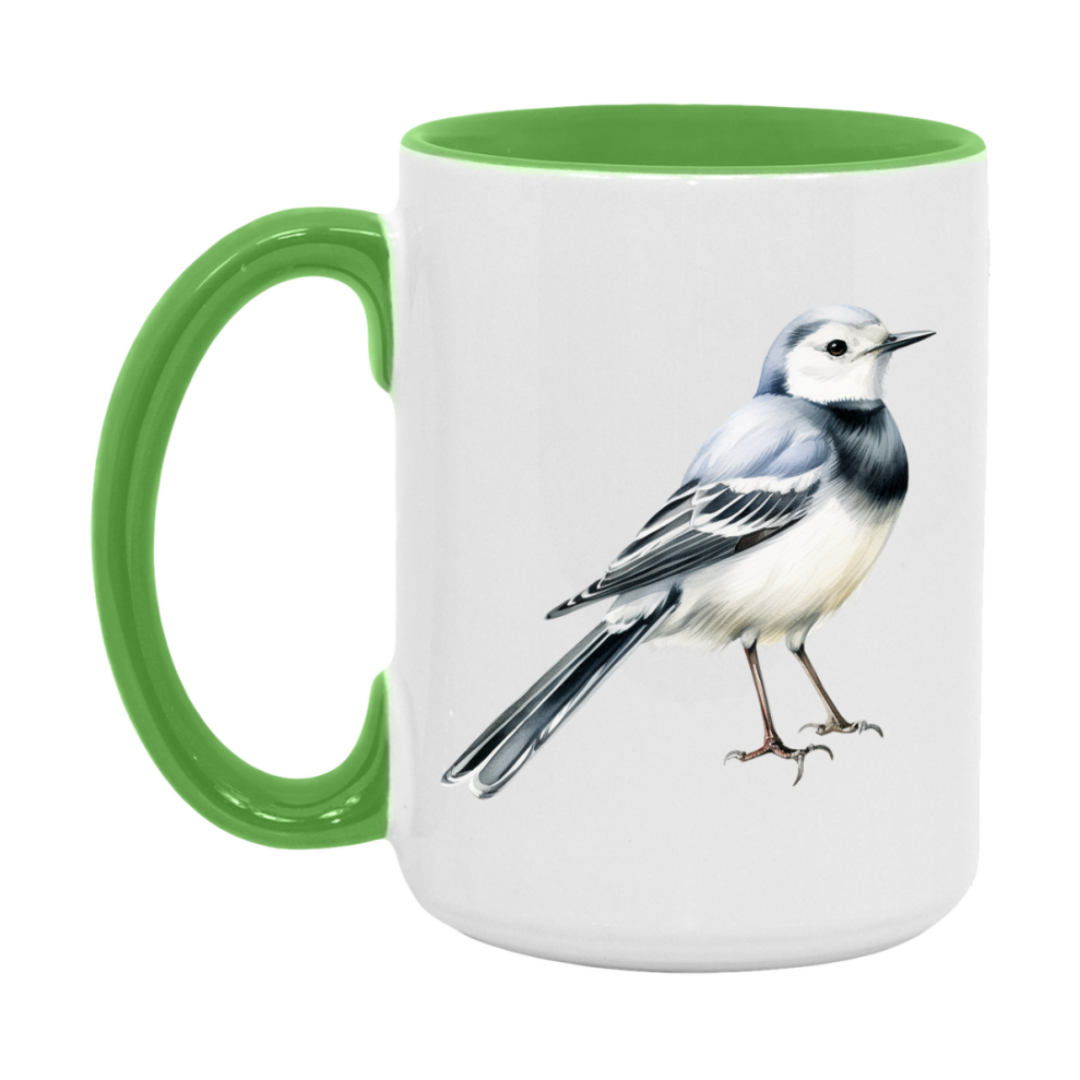 Bird Watching Mug, White Wagtail Song Bird Mug, 11oz or 15oz White Ceramic Coffee Mug Gift for Bird Watchers