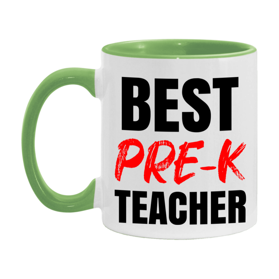 Teacher Superlative Mug, Best Pre-K Teacher Gift, 11oz or 15oz White Ceramic Coffee Cup for Pre-K Teacher