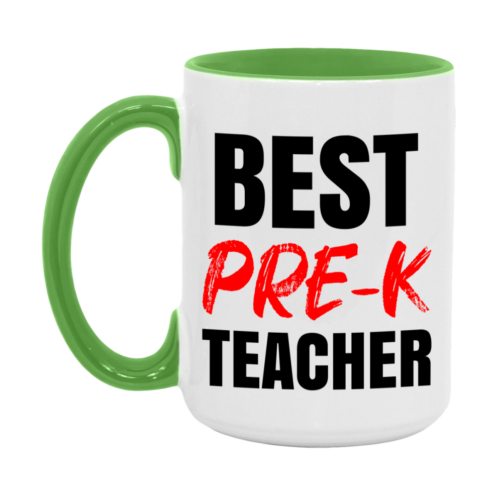 Teacher Superlative Mug, Best Pre-K Teacher Gift, 11oz or 15oz White Ceramic Coffee Cup for Pre-K Teacher