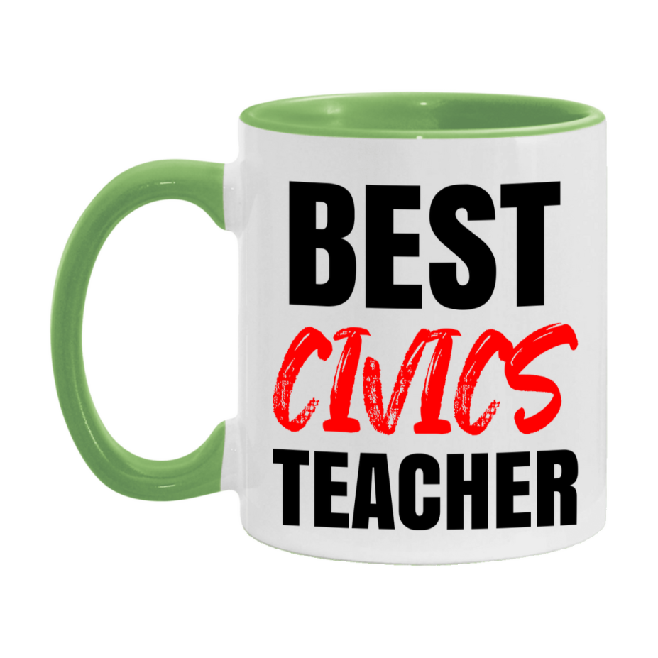 Teacher Superlative Mug, Best Civics Teacher Gift, 11oz or 15oz White Ceramic Coffee Cup for Civics Teacher