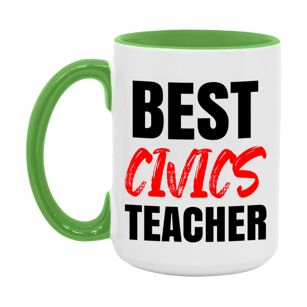 Teacher Superlative Mug, Best Civics Teacher Gift, 11oz or 15oz White Ceramic Coffee Cup for Civics Teacher