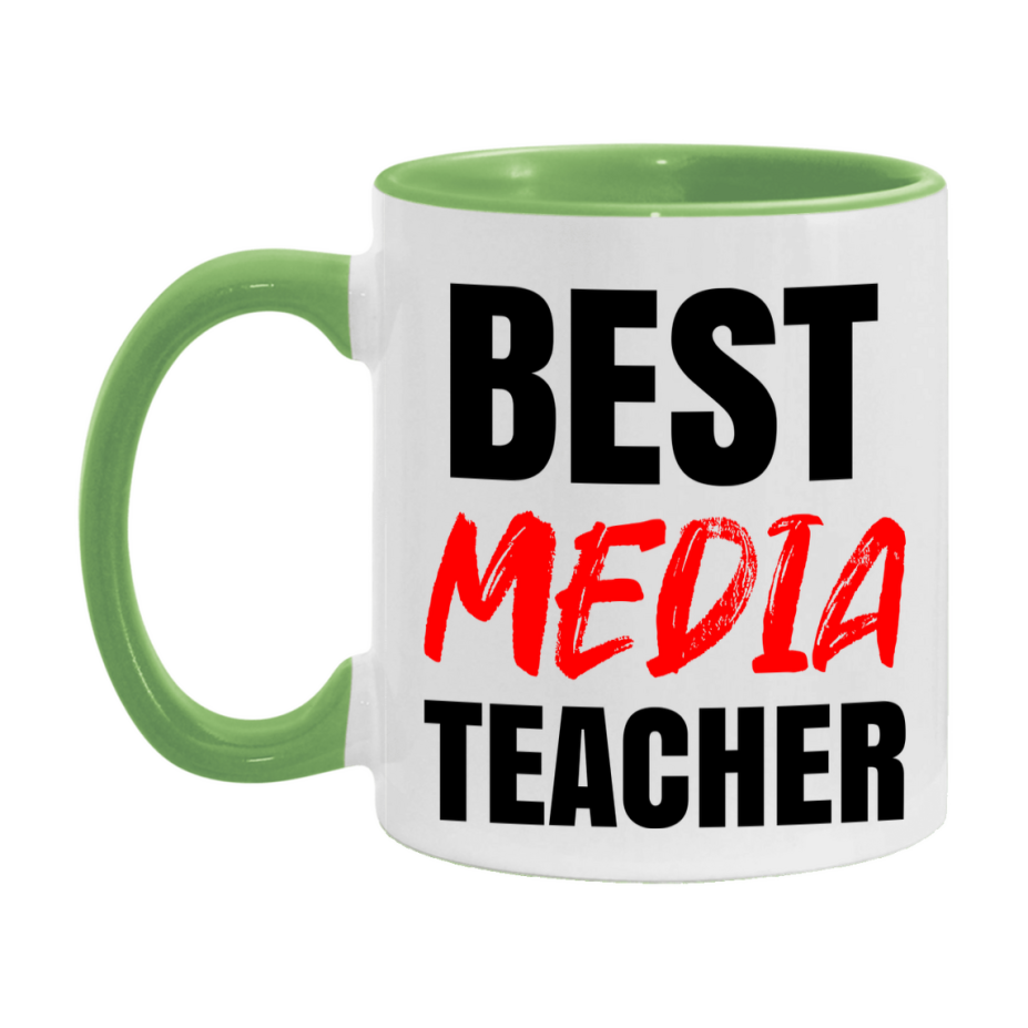 Teacher Superlative Mug, Best Media Teacher Gift, 11oz or 15oz White Ceramic Coffee Cup for Media Teacher