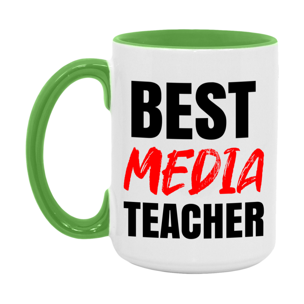 Teacher Superlative Mug, Best Media Teacher Gift, 11oz or 15oz White Ceramic Coffee Cup for Media Teacher