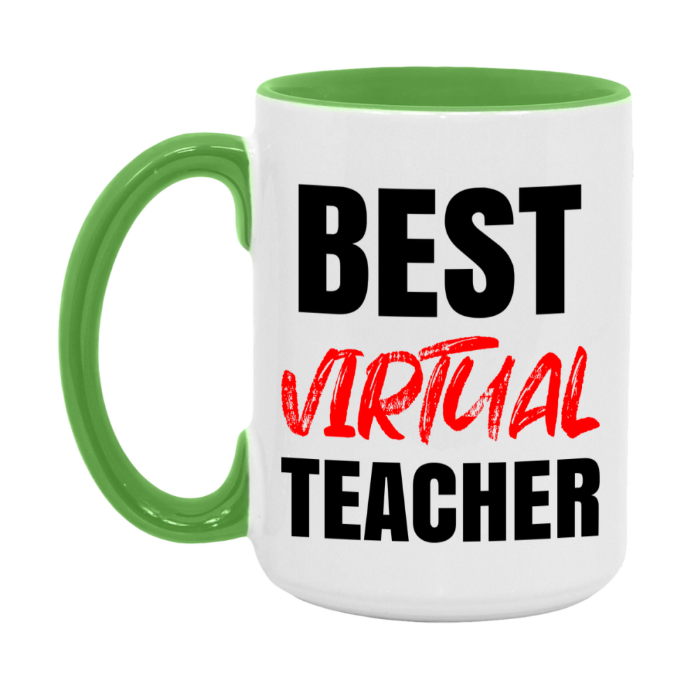 Teacher Superlative Mug, Best Virtual Teacher Gift, 11oz or 15oz White Ceramic Coffee Cup for Virtual Teacher