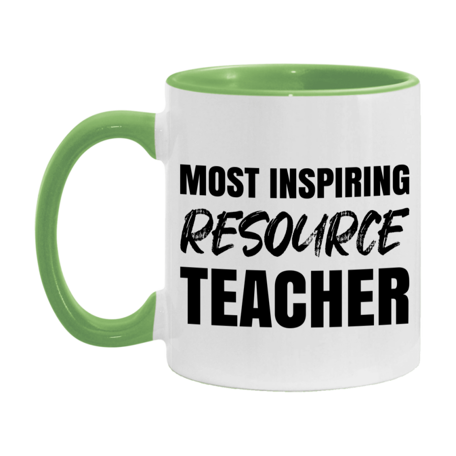 Teacher Superlative Mug, Most Inspiring Resource Teacher Gift, 11oz or 15oz White Ceramic Coffee Cup, Gift for Resource Teacher