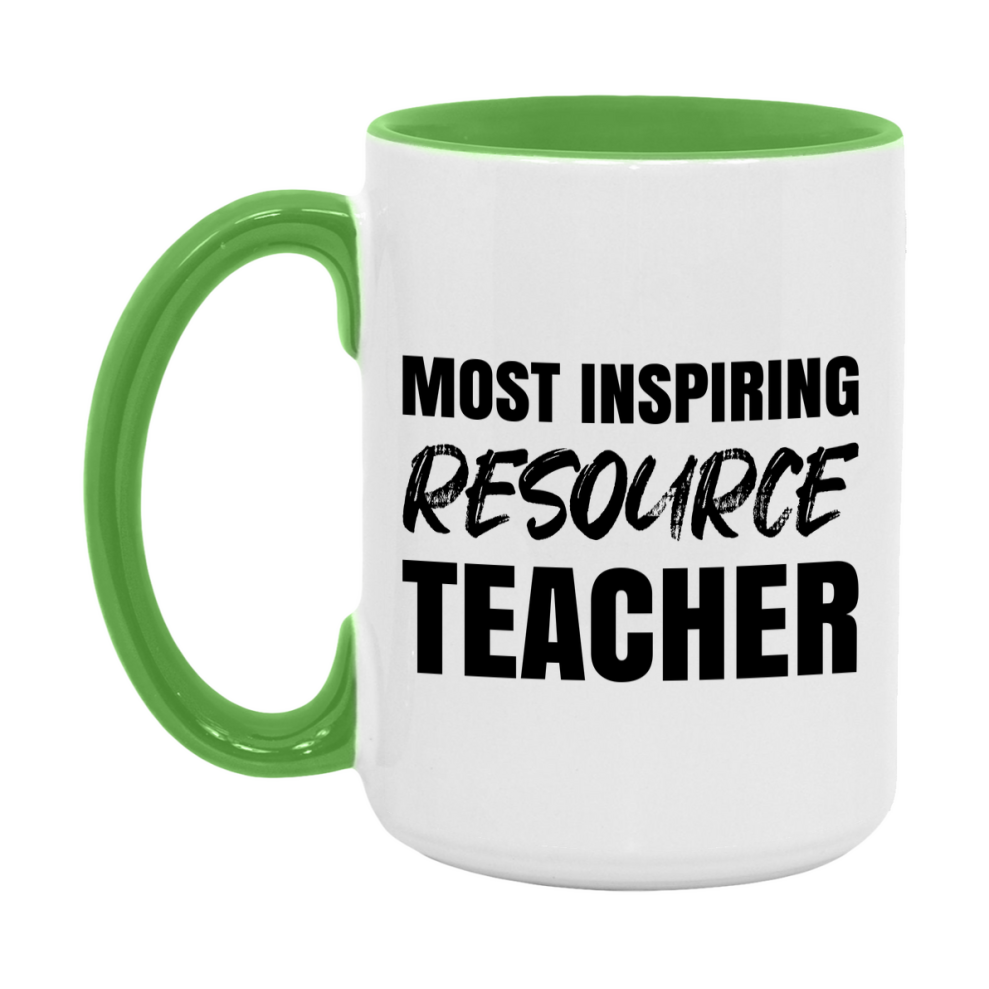 Teacher Superlative Mug, Most Inspiring Resource Teacher Gift, 11oz or 15oz White Ceramic Coffee Cup, Gift for Resource Teacher