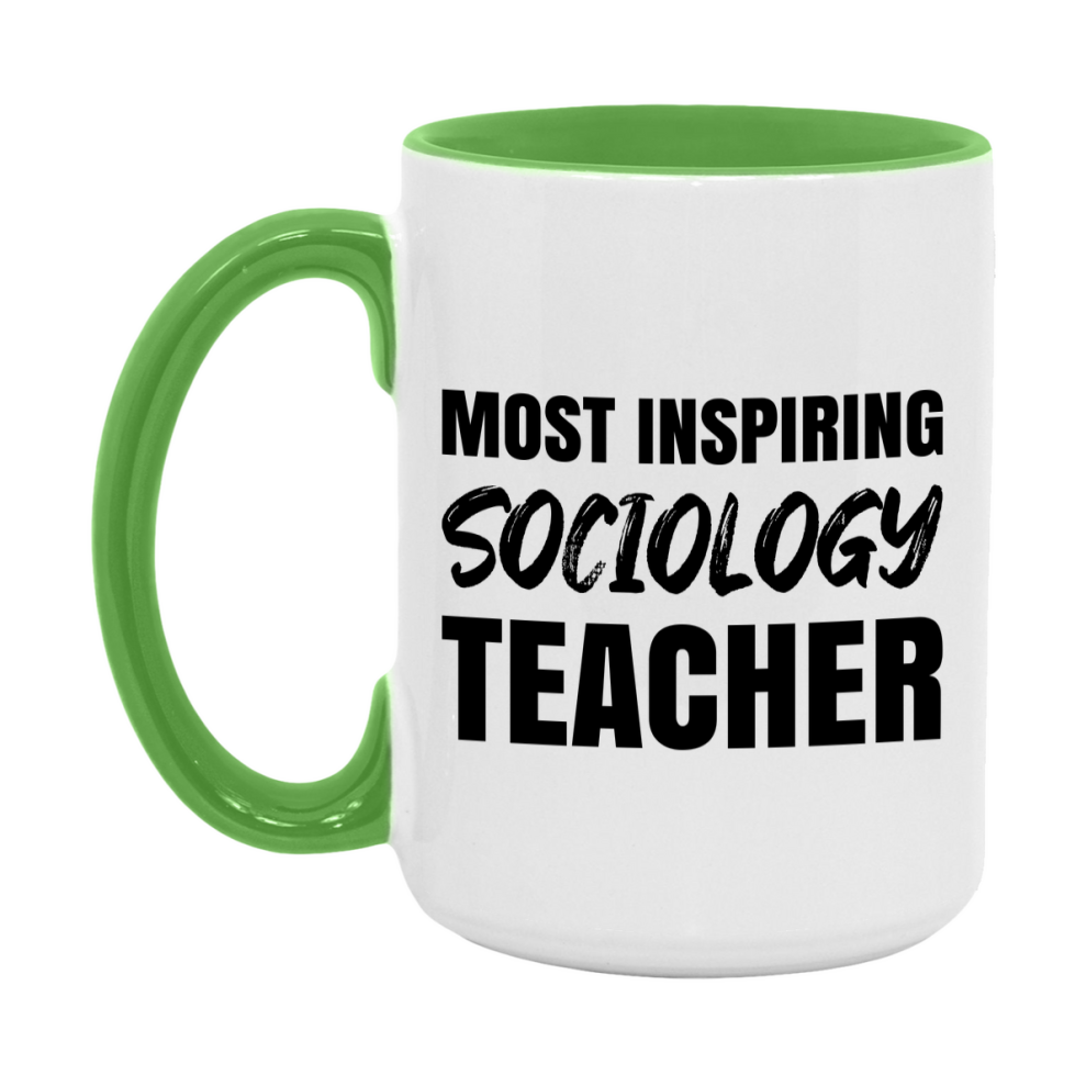 Teacher Superlative Mug, Most Inspiring Sociology Teacher Gift, 11oz or 15oz White Ceramic Coffee Cup, Gift for Sociology Teacher