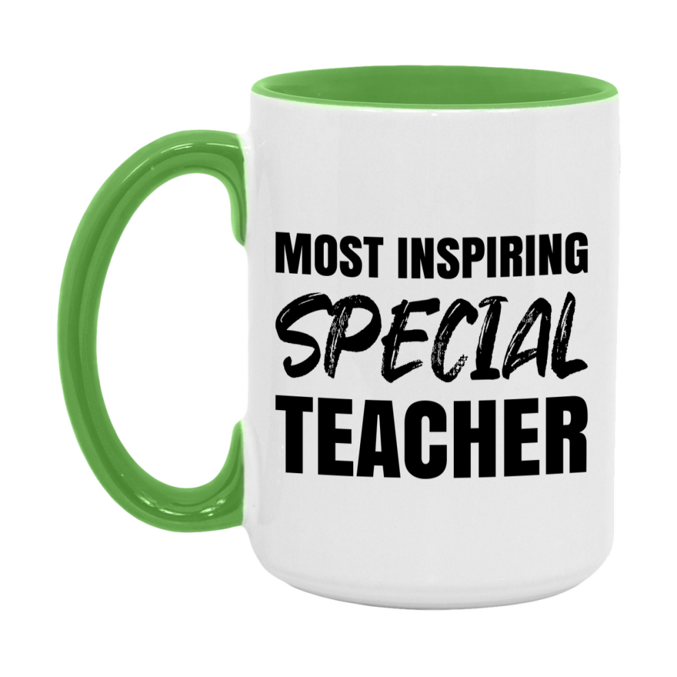 Teacher Superlative Mug, Most Inspiring Special Teacher Gift, 11oz or 15oz White Ceramic Coffee Cup, Gift for Special Teacher