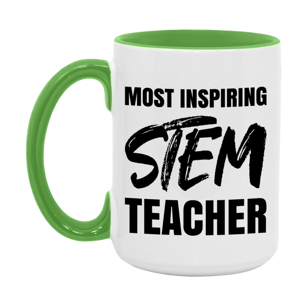 Teacher Superlative Mug, Most Inspiring Stem Teacher Gift, 11oz or 15oz White Ceramic Coffee Cup, Gift for Stem Teacher