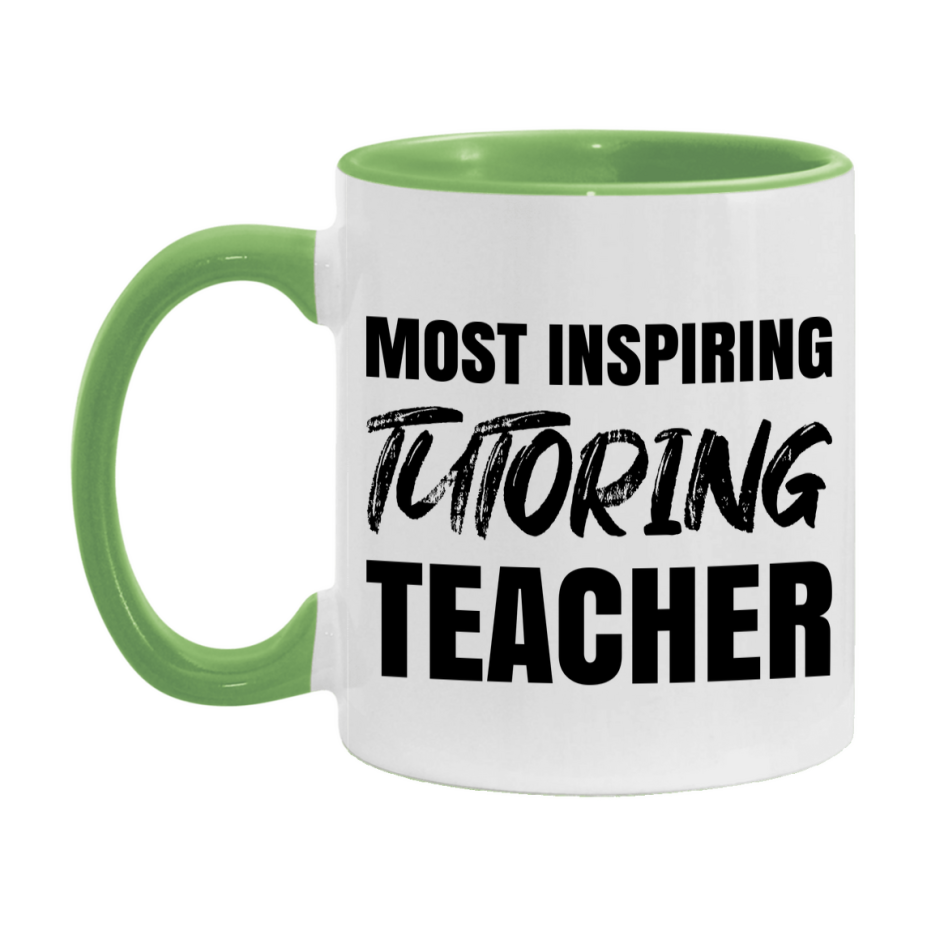 Teacher Superlative Mug, Most Inspiring Tutoring Teacher Gift, 11oz or 15oz White Ceramic Coffee Cup, Gift for Tutoring Teacher