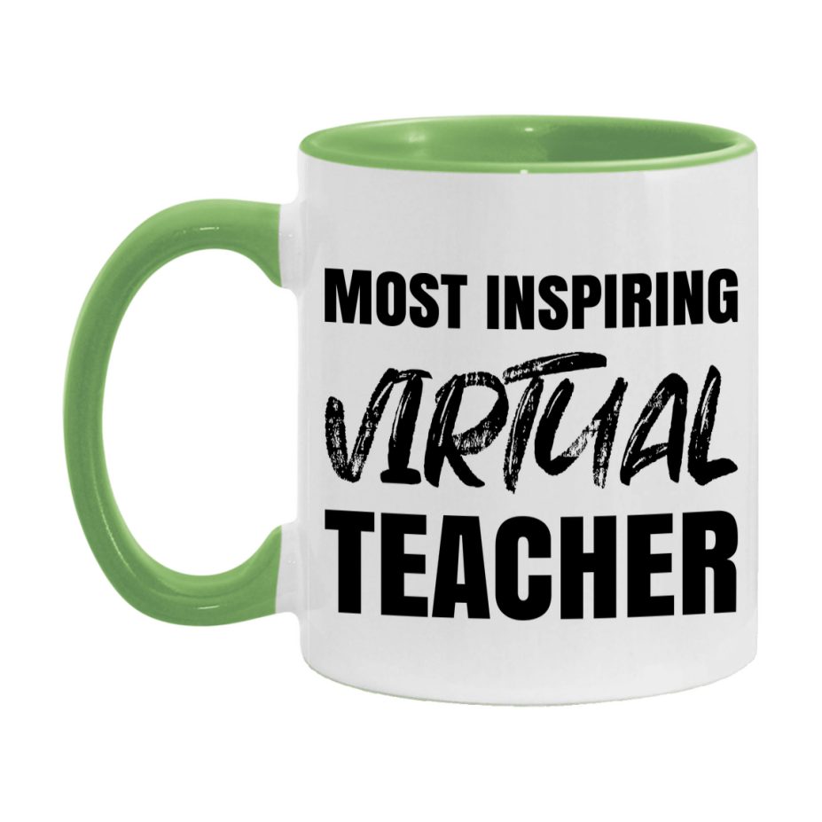 Teacher Superlative Mug, Most Inspiring Virtual Teacher Gift, 11oz or 15oz White Ceramic Coffee Cup, Gift for Virtual Teacher