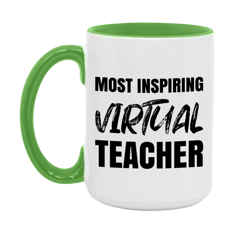 Teacher Superlative Mug, Most Inspiring Virtual Teacher Gift, 11oz or 15oz White Ceramic Coffee Cup, Gift for Virtual Teacher