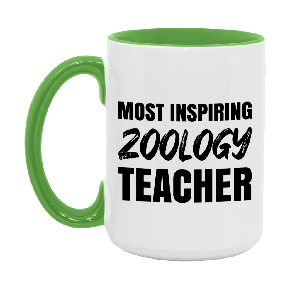 Teacher Superlative Mug, Most Inspiring Zoology Teacher Gift, 11oz or 15oz White Ceramic Coffee Cup, Gift for Zoology Teacher