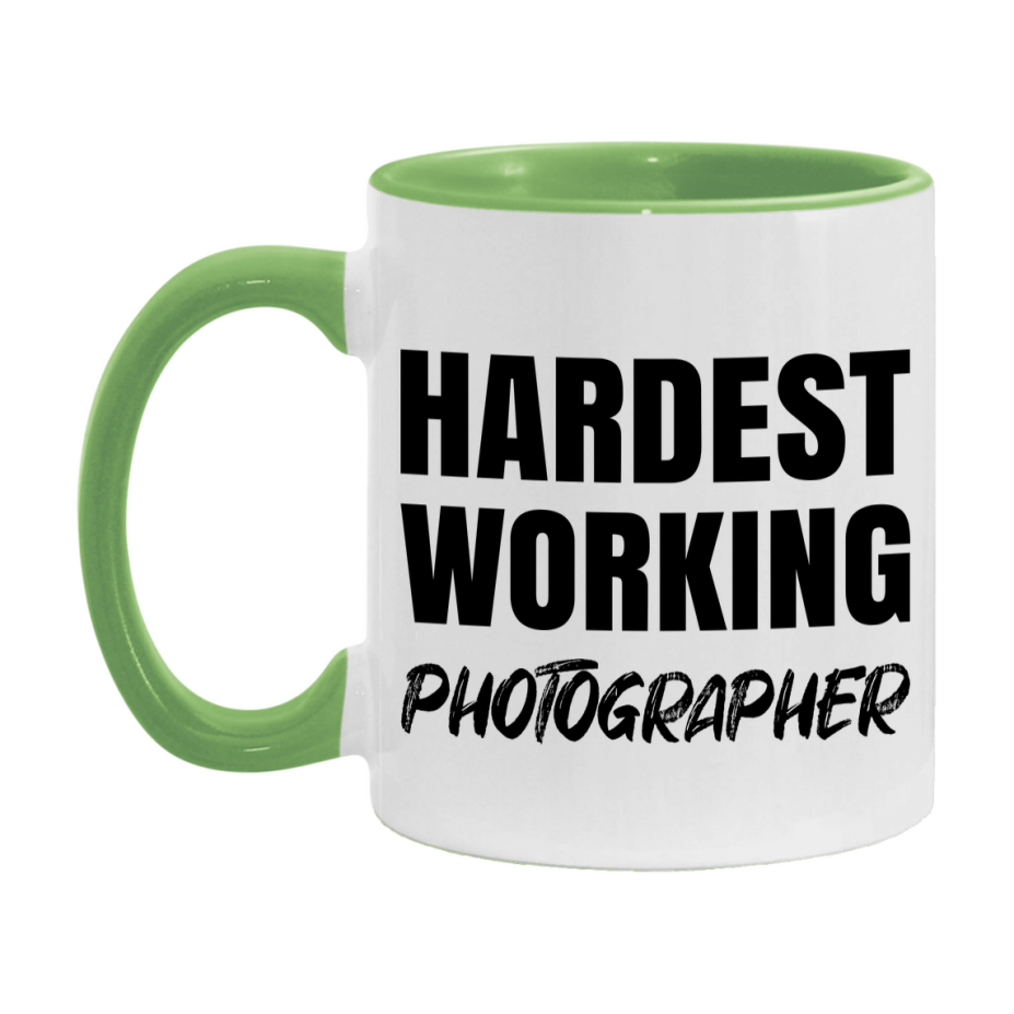 Photographer Superlative Mug, Hardest Working Photographer, 11oz or 15oz Ceramic Coffee Mug, Double-Sided Cup, Gift for Photographer, Coworker Gift, Boss Gift