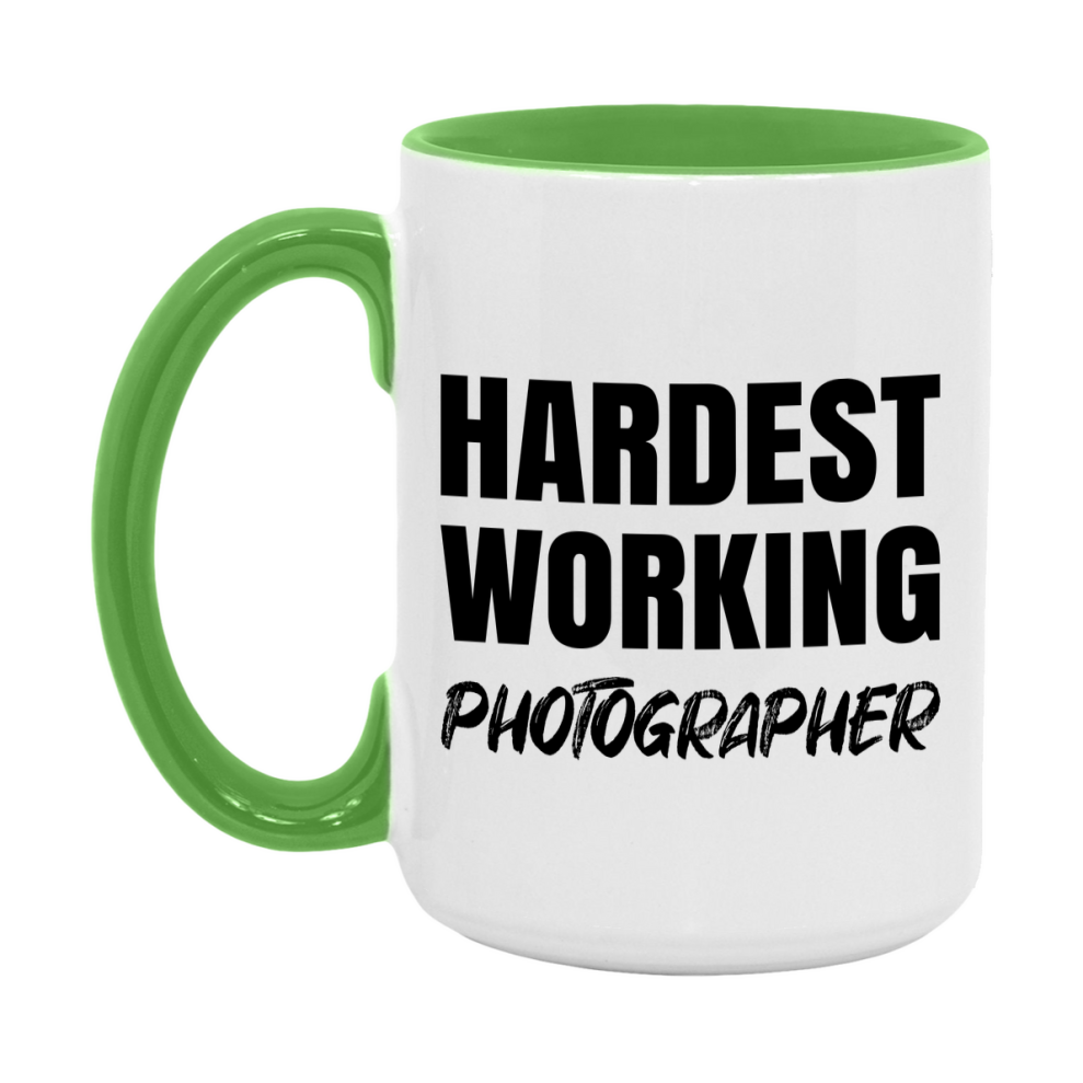 Photographer Superlative Mug, Hardest Working Photographer, 11oz or 15oz Ceramic Coffee Mug, Double-Sided Cup, Gift for Photographer, Coworker Gift, Boss Gift