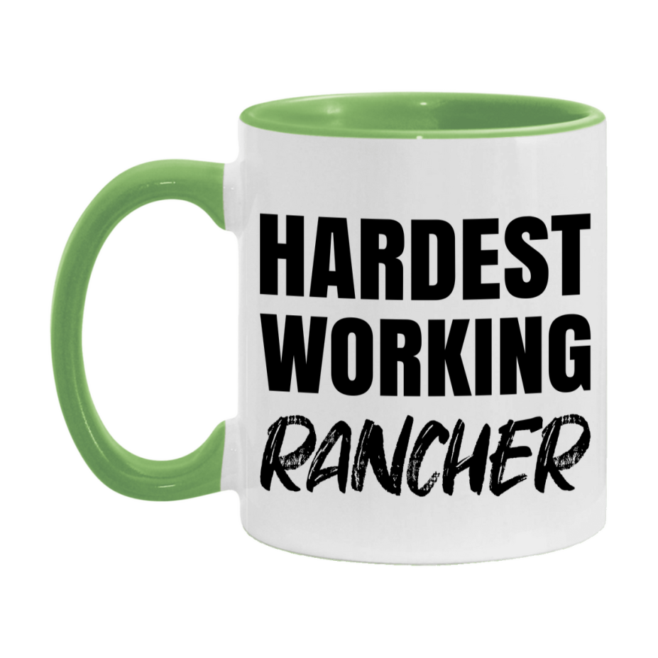 Rancher Superlative Mug, Hardest Working Rancher, 11oz or 15oz Ceramic Coffee Mug, Double-Sided Cup, Gift for Rancher, Coworker Gift, Boss Gift