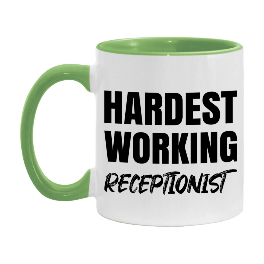 Receptionist Superlative Mug, Hardest Working Receptionist, 11oz or 15oz Ceramic Coffee Mug, Double-Sided Cup, Gift for Receptionist, Coworker Gift, Boss Gift