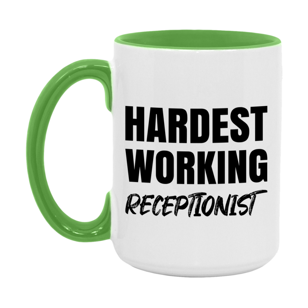 Receptionist Superlative Mug, Hardest Working Receptionist, 11oz or 15oz Ceramic Coffee Mug, Double-Sided Cup, Gift for Receptionist, Coworker Gift, Boss Gift