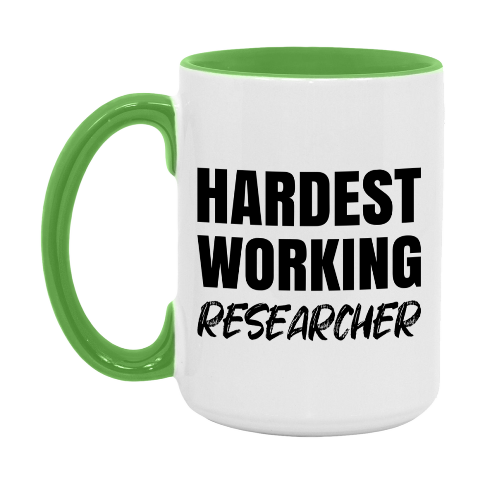 Researcher Superlative Mug, Hardest Working Researcher, 11oz or 15oz Ceramic Coffee Mug, Double-Sided Cup, Gift for Researcher, Coworker Gift, Boss Gift