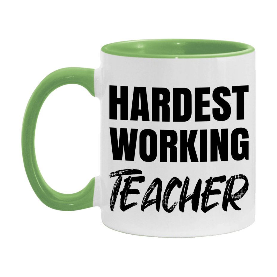 Teacher Superlative Mug, Hardest Working Teacher, 11oz or 15oz Ceramic Coffee Mug, Double-Sided Cup, Gift for Teacher, Coworker Gift, Boss Gift