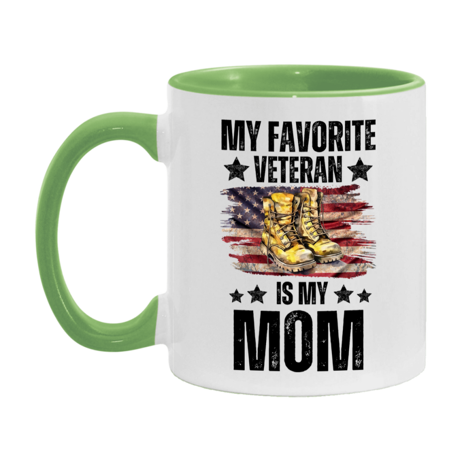 Veteran Gift Mug, My Favorite Veteran Is My Mom, 11oz or 15oz Ceramic Coffee Cup Gift for Mom