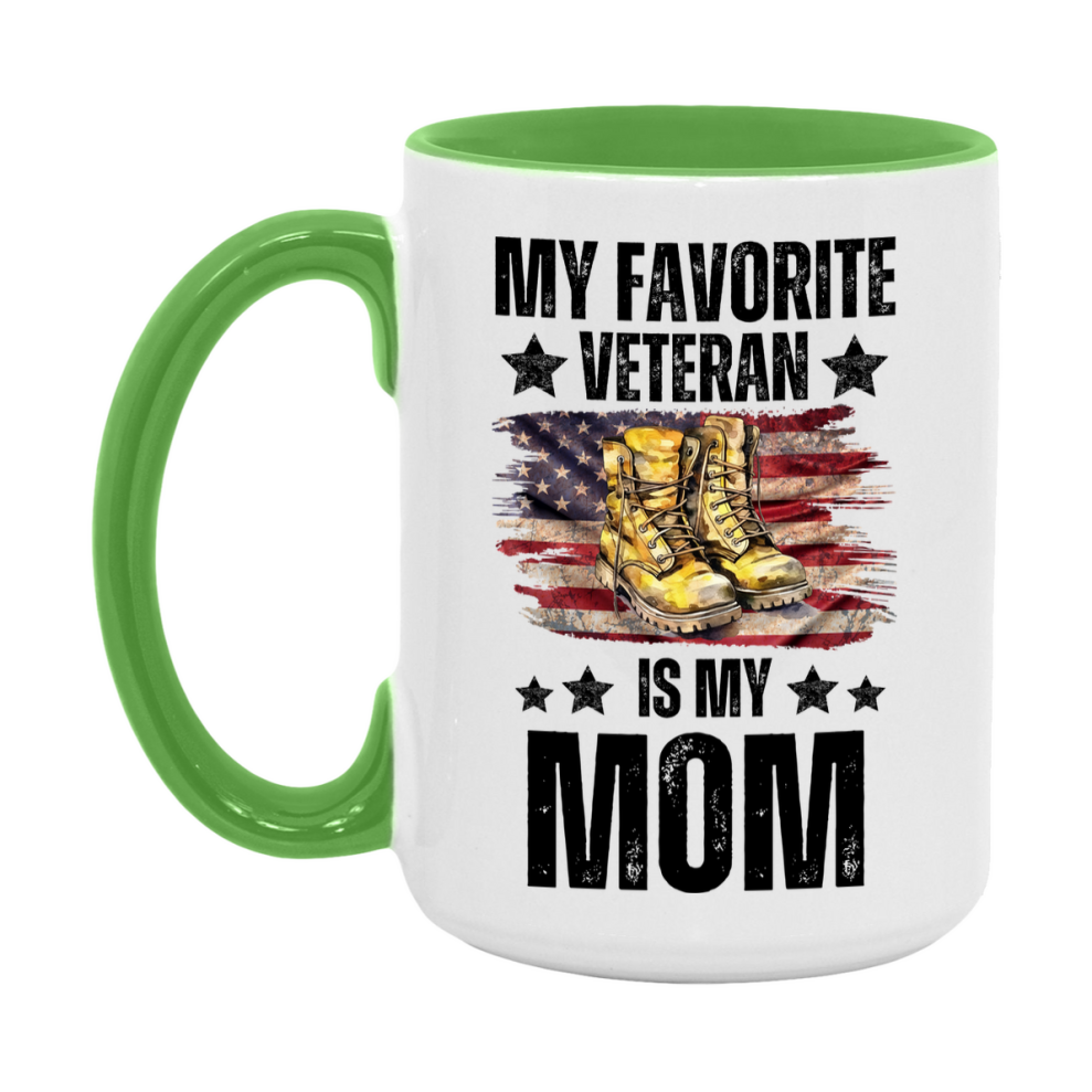 Veteran Gift Mug, My Favorite Veteran Is My Mom, 11oz or 15oz Ceramic Coffee Cup Gift for Mom