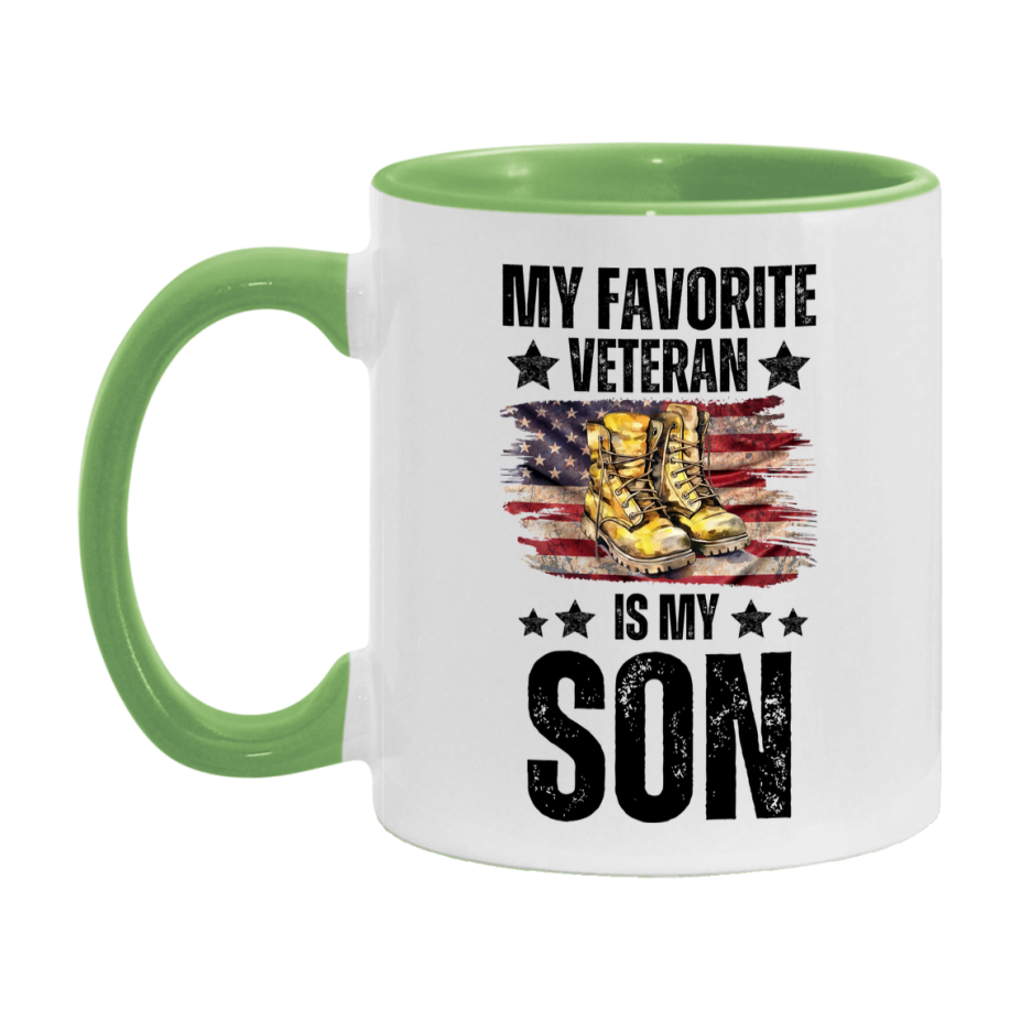 Veteran Gift Mug, My Favorite Veteran Is My Son, 11oz or 15oz Ceramic Coffee Cup Gift for Son
