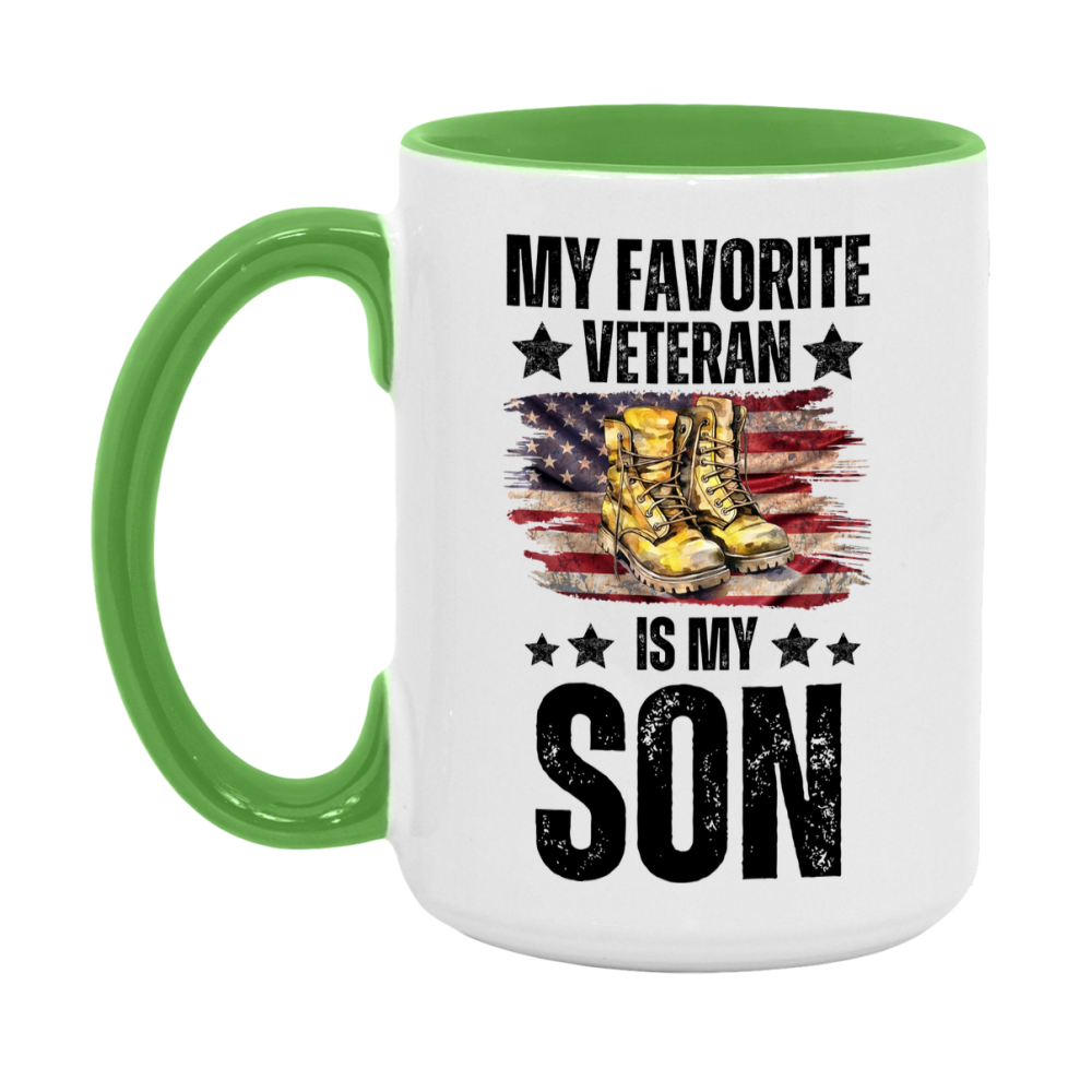 Veteran Gift Mug, My Favorite Veteran Is My Son, 11oz or 15oz Ceramic Coffee Cup Gift for Son