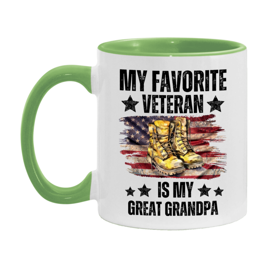 Veteran Gift Mug, My Favorite Veteran Is My Great Grandpa, 11oz or 15oz Ceramic Coffee Cup Gift for Great Grandpa