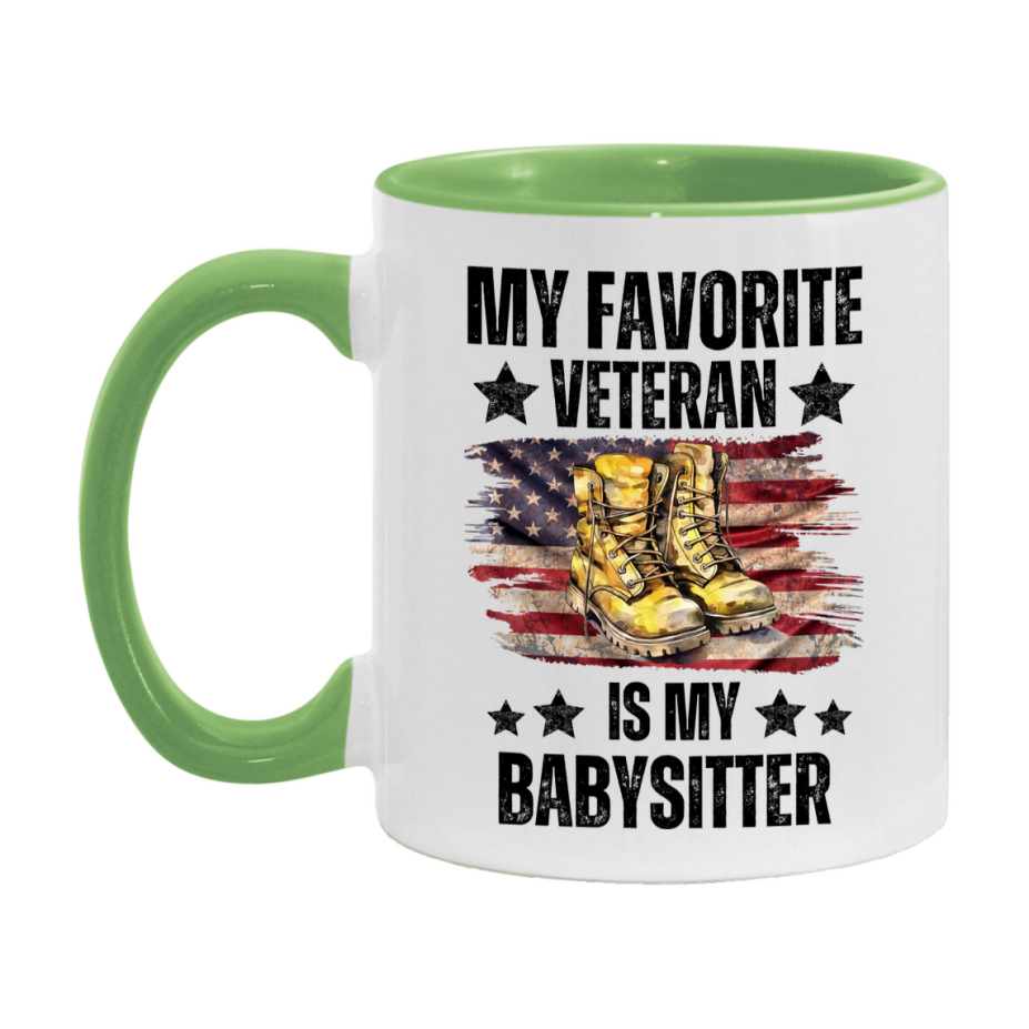 Veteran Gift Mug, My Favorite Veteran Is My Babysitter, 11oz or 15oz Ceramic Coffee Cup Gift for Babysitter