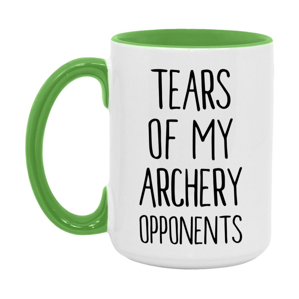 Funny Archery Mug, Tears Of My Archery Opponents, 11oz or 15oz White Ceramic Coffee Cup Gift for Archery Lovers