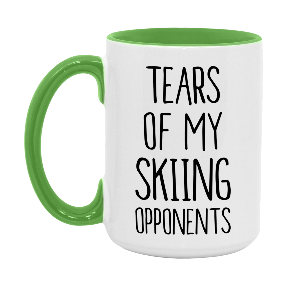 Funny Skiing Mug, Tears Of My Skiing Opponents, 11oz or 15oz White Ceramic Coffee Cup Gift for Skiing Lovers