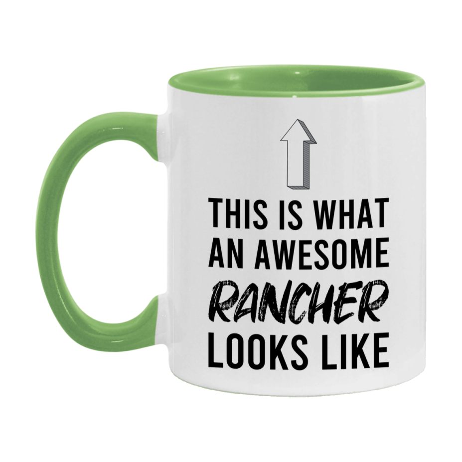 Funny Rancher Mug - This Is What An Awesome Rancher Looks Like - 11oz or 15oz Ceramic Coffee Cup - Novelty Gift for Rancher Professionals
